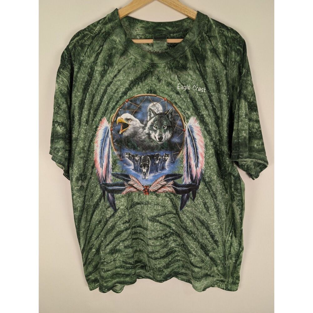Tie Dye Wolf Eagle Mens Extra Large Green Gildan Heavy Cotton Shirt Eagle Crest